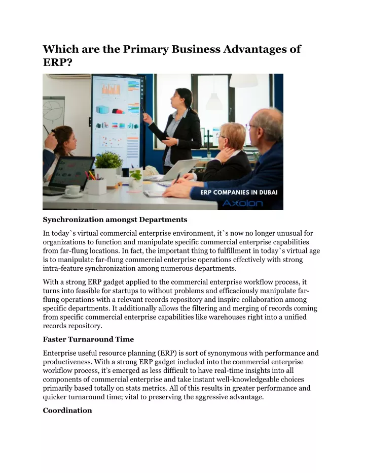 which are the primary business advantages of erp