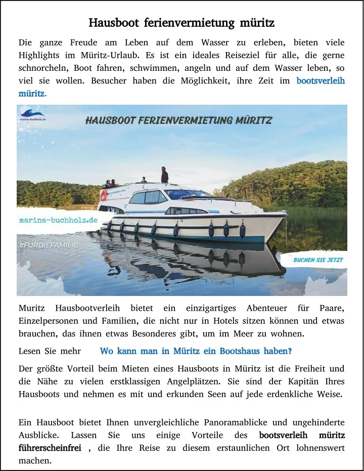 hausboot ferienvermietung m ritz hausboot