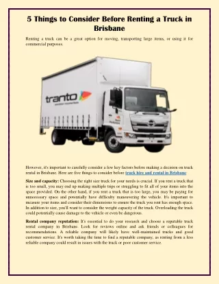 5 Things to Consider Before Renting a Truck in Brisbane