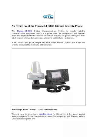 Iridium Satellite : Thrane LT-3100 Phone