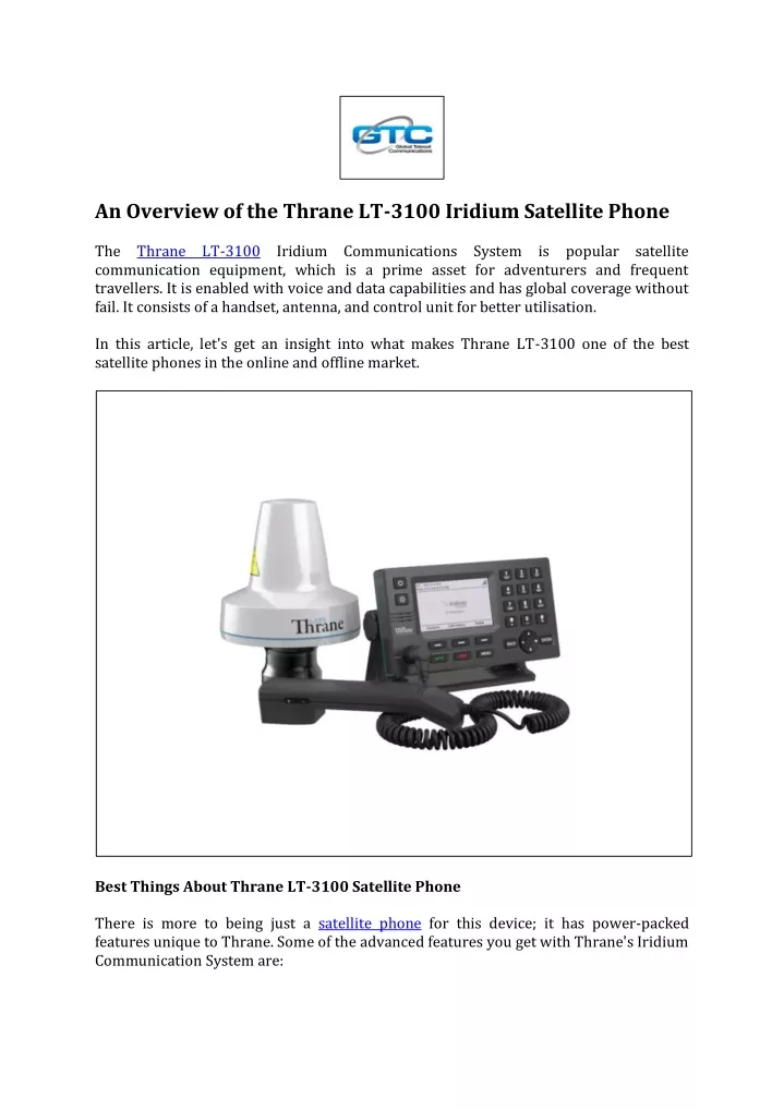an overview of the thrane lt 3100 iridium