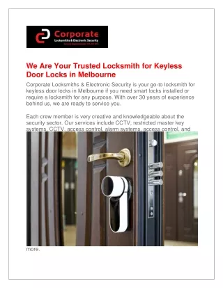 We Are Your Trusted Locksmith for Keyless Door Locks in Melbourne