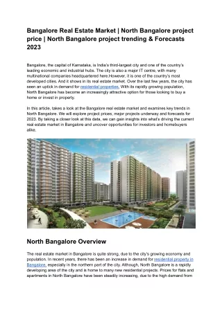 Bangalore Real Estate Market | North Bangalore project price | North Bangalore p