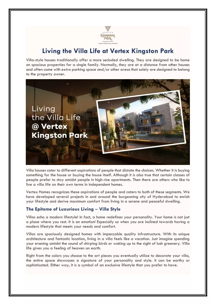 living the villa life at vertex kingston park