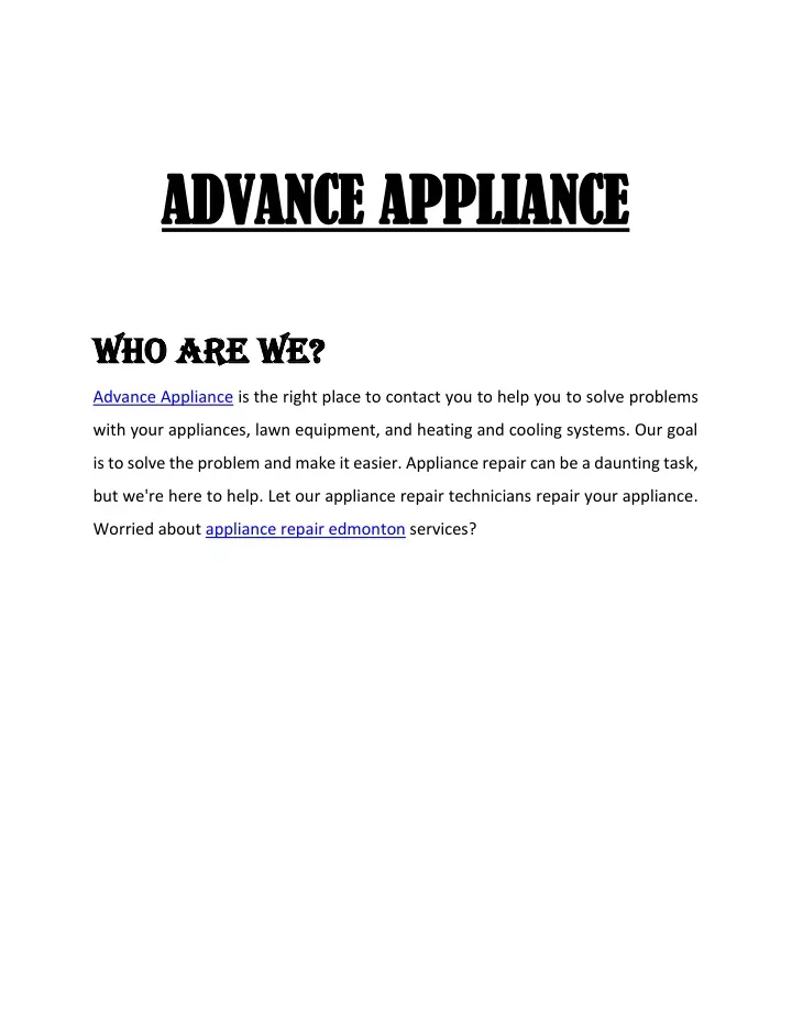 advance appliance advance appliance who are we