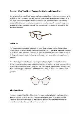 Reasons Why You Need To Appoint Optician In Mauritius