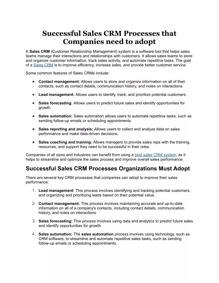 successful sales crm processes that companies