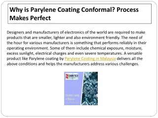 Why is Parylene Coating Conformal Process Makes Perfect