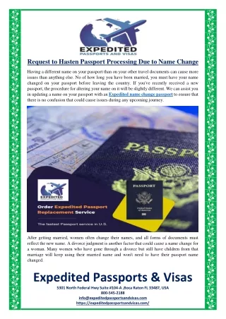 request to hasten passport processing due to name