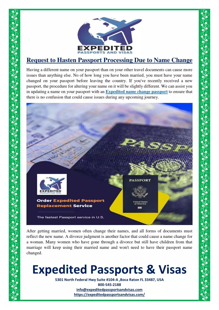 request to hasten passport processing due to name