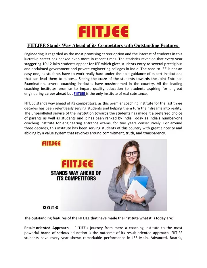 fiitjee stands way ahead of its competitors with