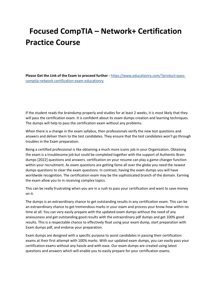 focused comptia network certification practice