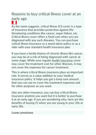 4 Reasons to buy critical illness cover at an early age