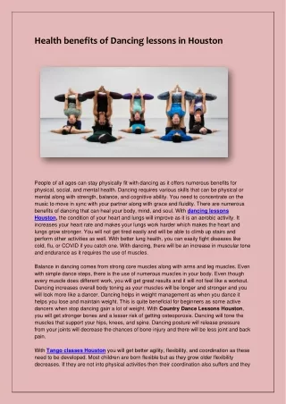 Health benefits of Dancing lessons in Houston