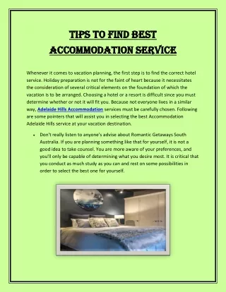 Tips to Find Best Accommodation Service