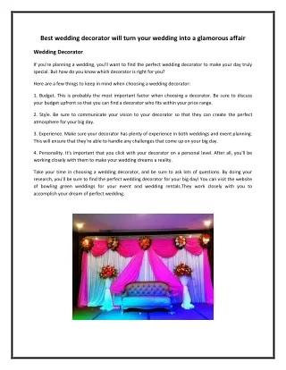 Best wedding decorator will turn your wedding into a glamorous affair