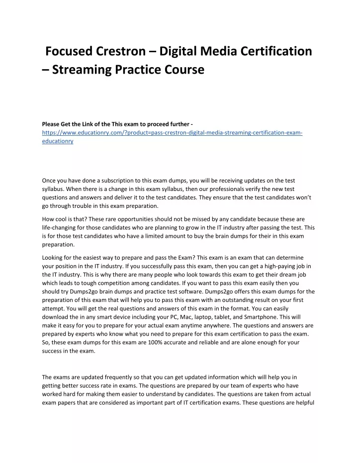 focused crestron digital media certification