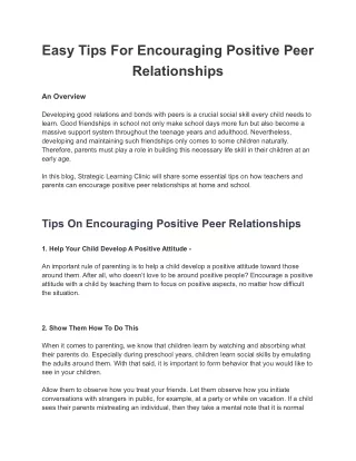 Easy Tips For Encouraging Positive Peer Relationships