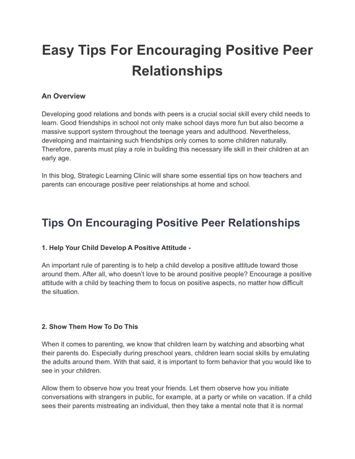 easy tips for encouraging positive peer