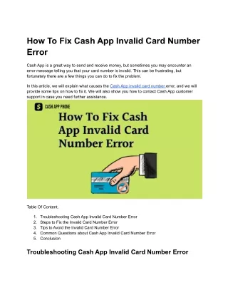 How To Fix Cash App Invalid Card Number Error