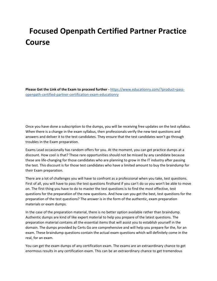 focused openpath certified partner practice course