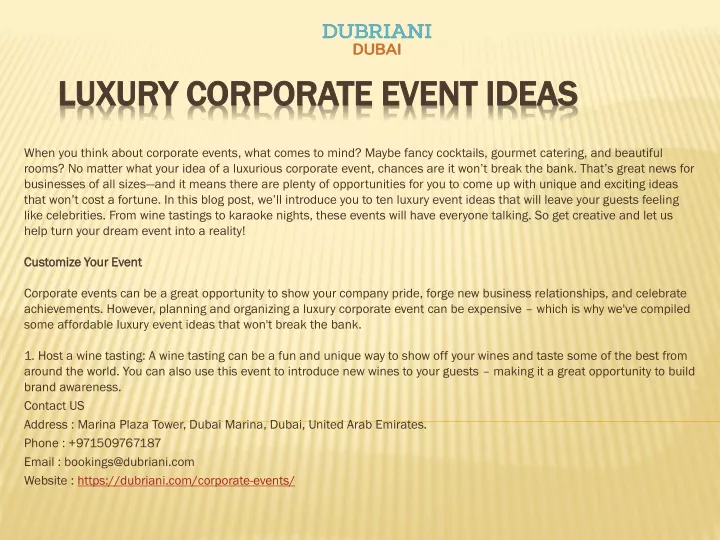 luxury corporate event ideas