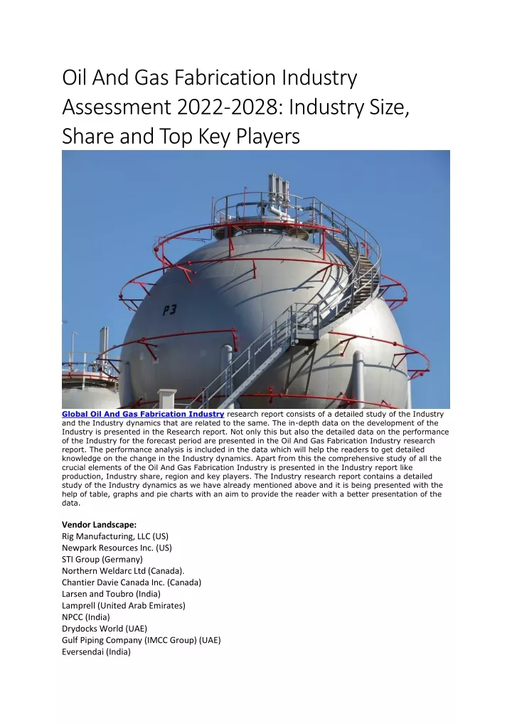 oil and gas fabrication industry assessment 2022