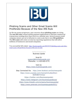 Phishing Scams and Other Email Scams Will Proliferate Because of the New IRS Rule