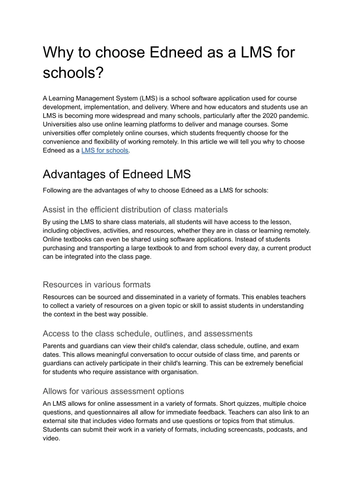 why to choose edneed as a lms for schools