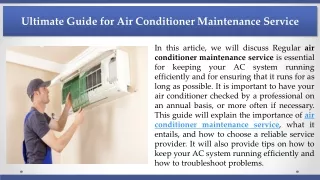 Ultimate Guide for Air Conditioner Maintenance Service