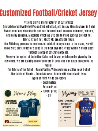 Visions Play Customized Jersey