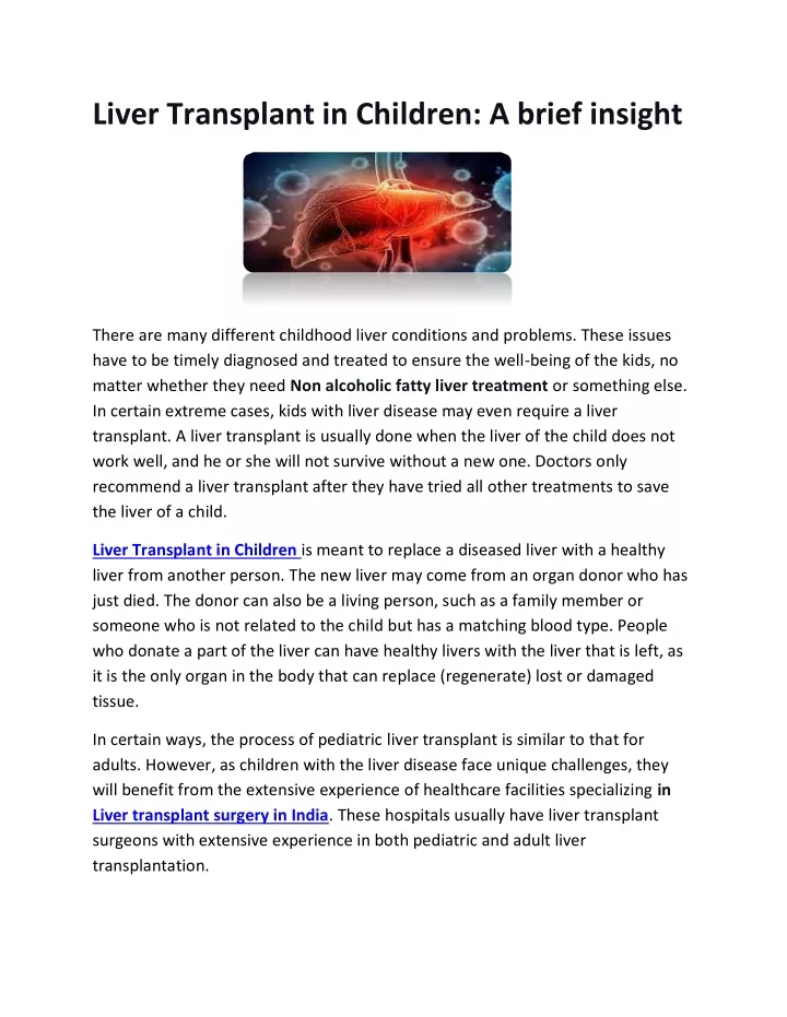 liver transplant in children a brief insight