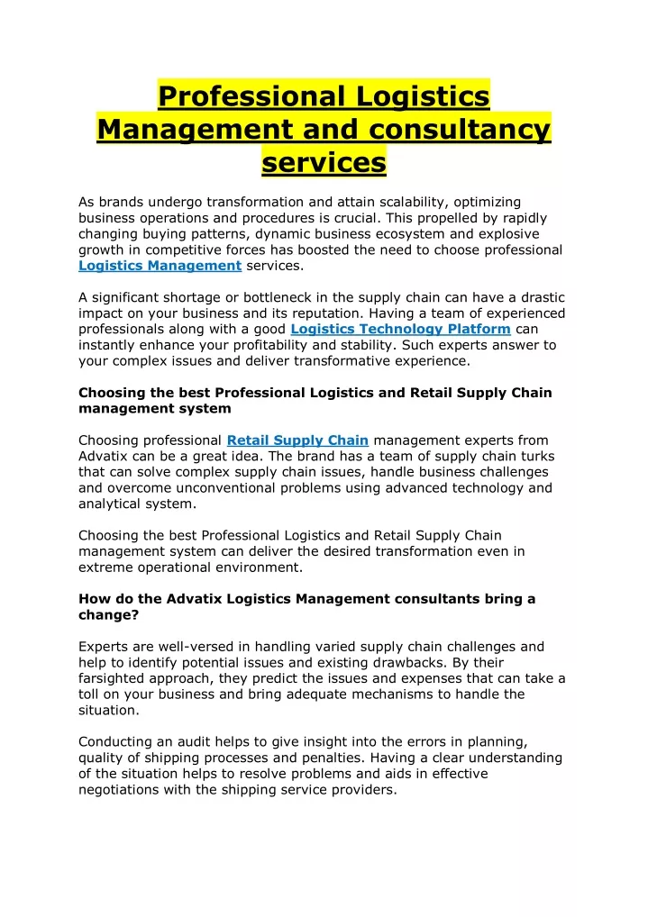 professional logistics management and consultancy