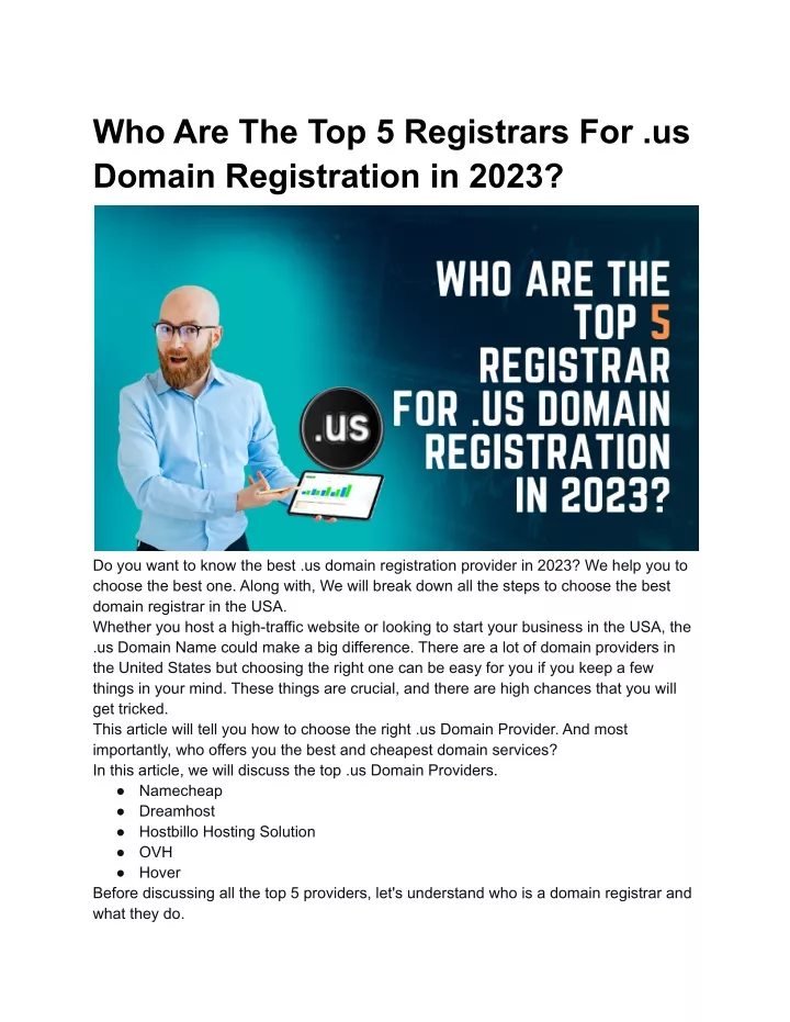 who are the top 5 registrars for us domain