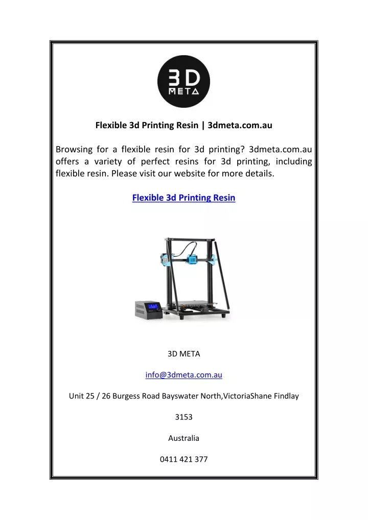 flexible 3d printing resin 3dmeta com au