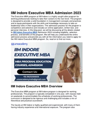 IIM Indore Executive MBA Admission 2023