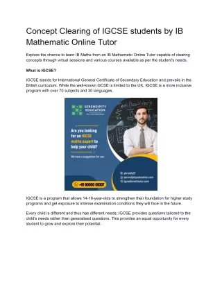 Concept Clearing of IGCSE students by IB Mathematic Online Tutor