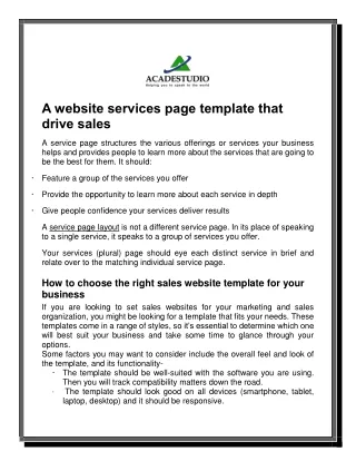 A website services page template that drive sales