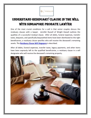 Understand Residuary Clause In The Will With Singapore Probate Lawyer