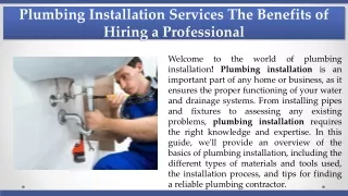 Plumbing Installation Services The Benefits of Hiring a Professional