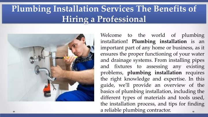 plumbing installation services the benefits