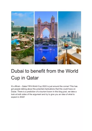 Dubai to benefit from the World Cup in Qatar