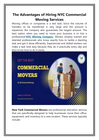 The Advantages of Hiring NYC Commercial Moving Services