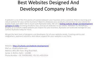 Best Websites Designed And Developed Company India