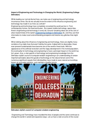 Impact of Engineering and Technology in Changing the World ( Engineering College