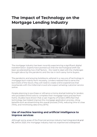 The Impact of Technology on the Mortgage Lending Industry