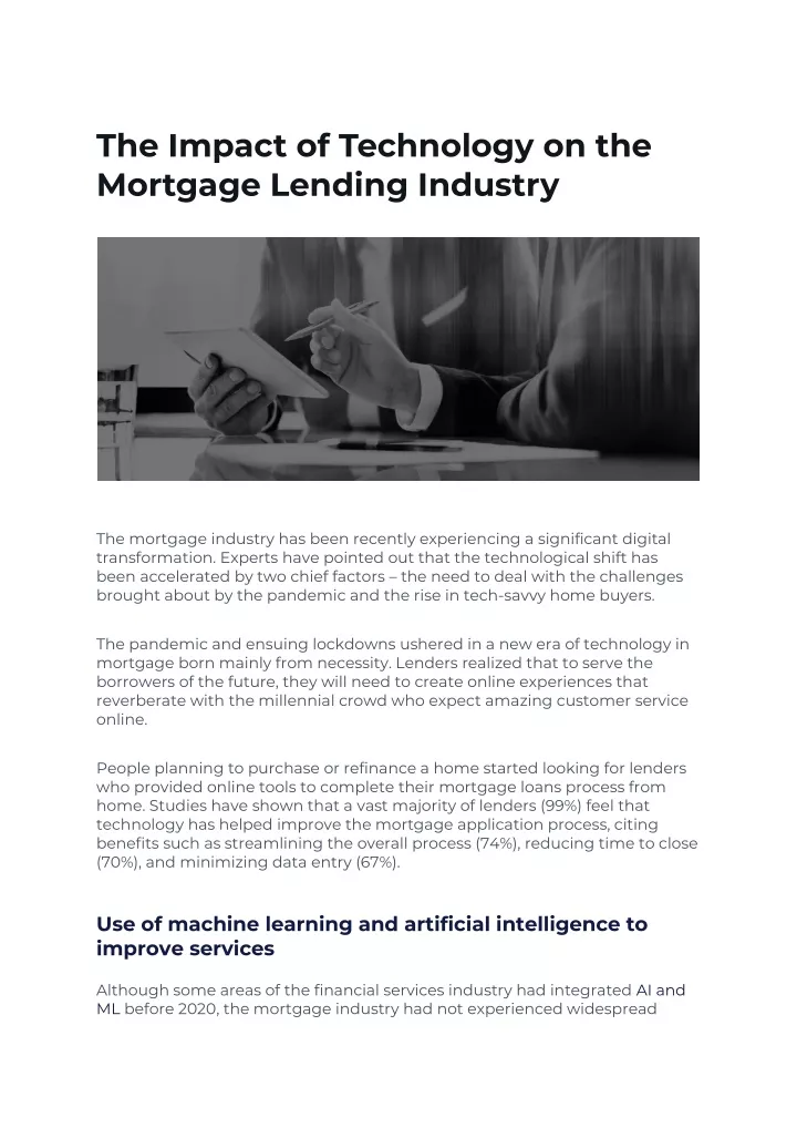 PPT - The Impact Of Technology On The Mortgage Lending Industry ...