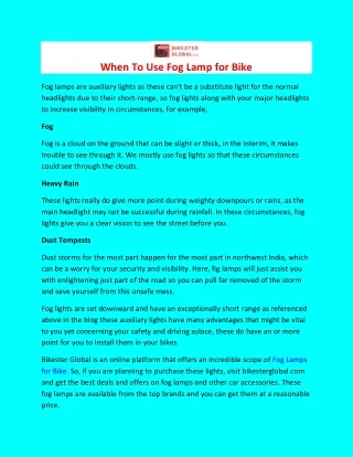 when to use fog lamp for bike