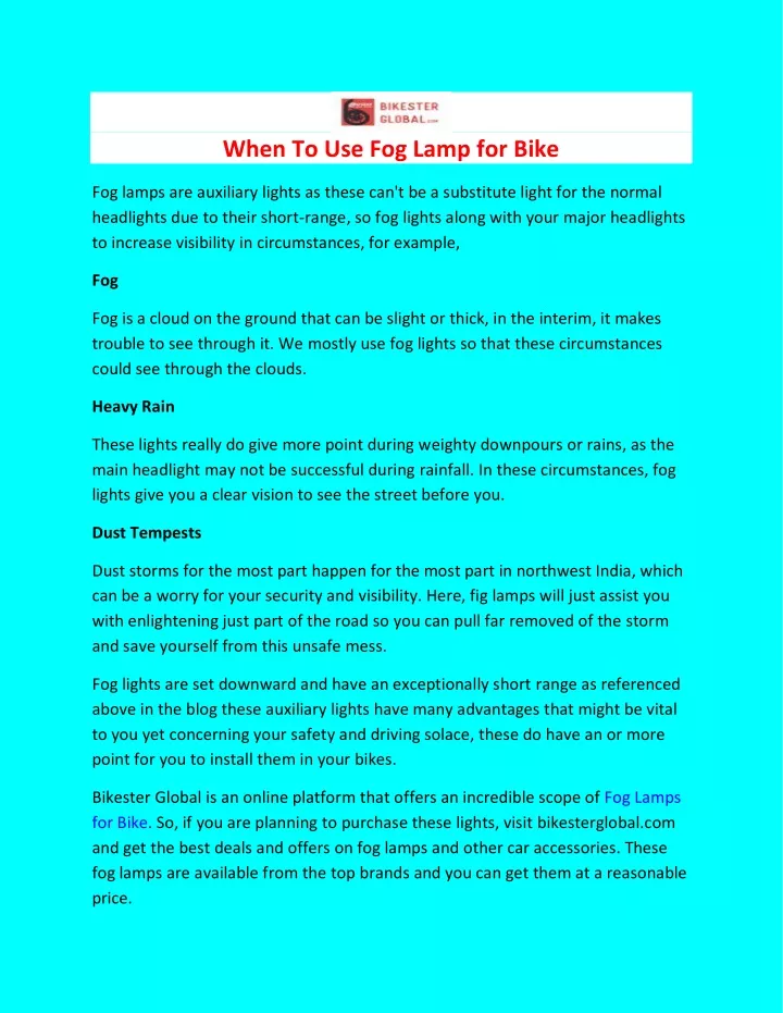 when to use fog lamp for bike