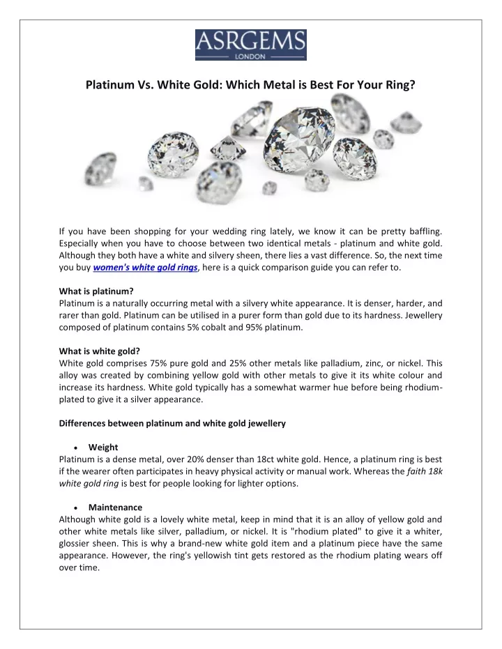 platinum vs white gold which metal is best